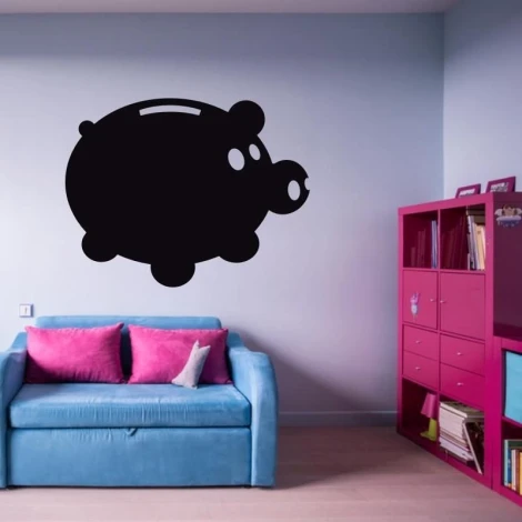 Chalkboard sticker piggy bank 215 - Room decor with light walls and furniture in shades of pink and blue.