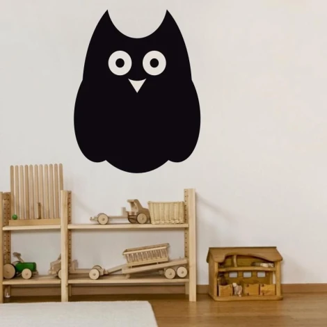 Chalk sticker owl 188 - Decor for a child\'s room with light walls, wooden furniture, and toys.
