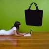 Chalk sticker bag 206 - Room setup with green walls, wooden floor, and a person lying on their stomach.