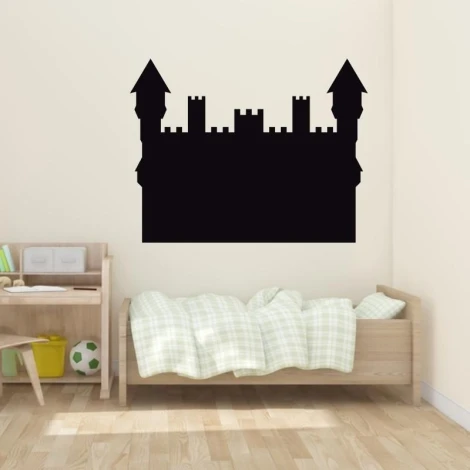 Chalkboard sticker castle 200 - Decor for a child\'s room. Light-colored walls, natural wood furniture.