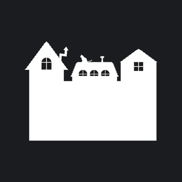 Dry-erase board houses 209 - Graphic design featuring house shapes with windows and a roof, centered with a cat.