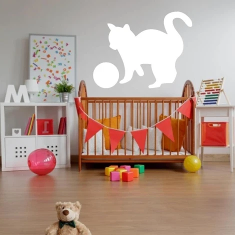 Dry-erase board cat 183 - Decor in a children\'s room. Light-colored walls, white furniture with colorful accents.