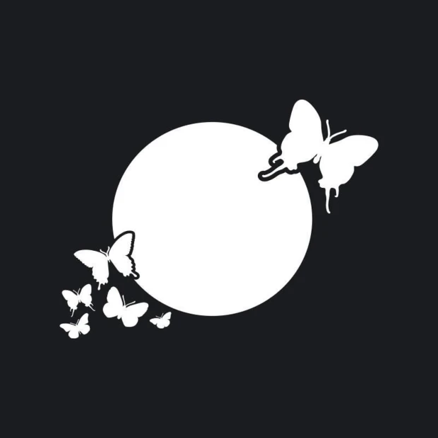 Butterfly dry-erase board 181 - Graphic design. White round shape with butterflies in various positions.