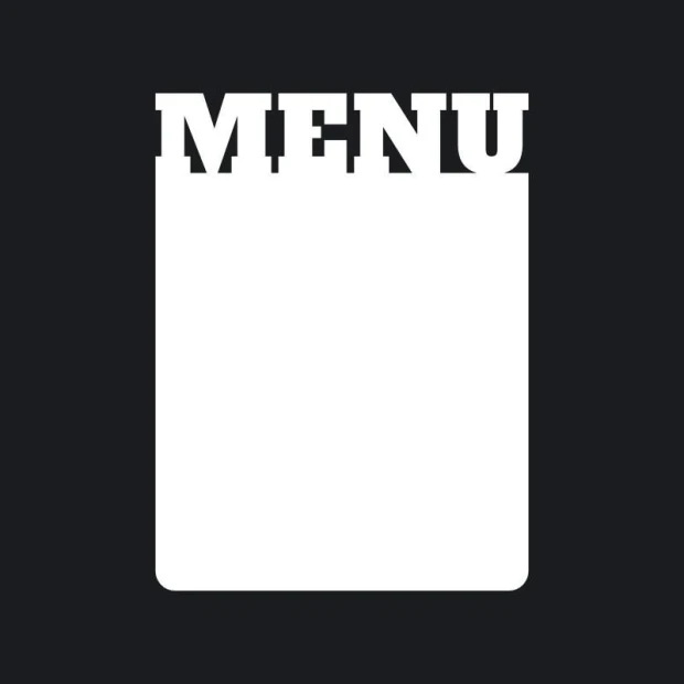 Menu dry-erase board 202 - Graphic design. Simple shape with MENU text at the top. White surface.