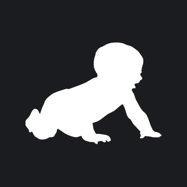 Dry-erase board for infants 186 - Graphic design featuring a crawling baby silhouette on a dark background.