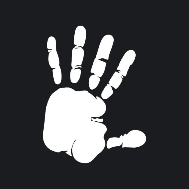 Handprint dry-erase board 196 - Graphic design featuring a white handprint on a black background.