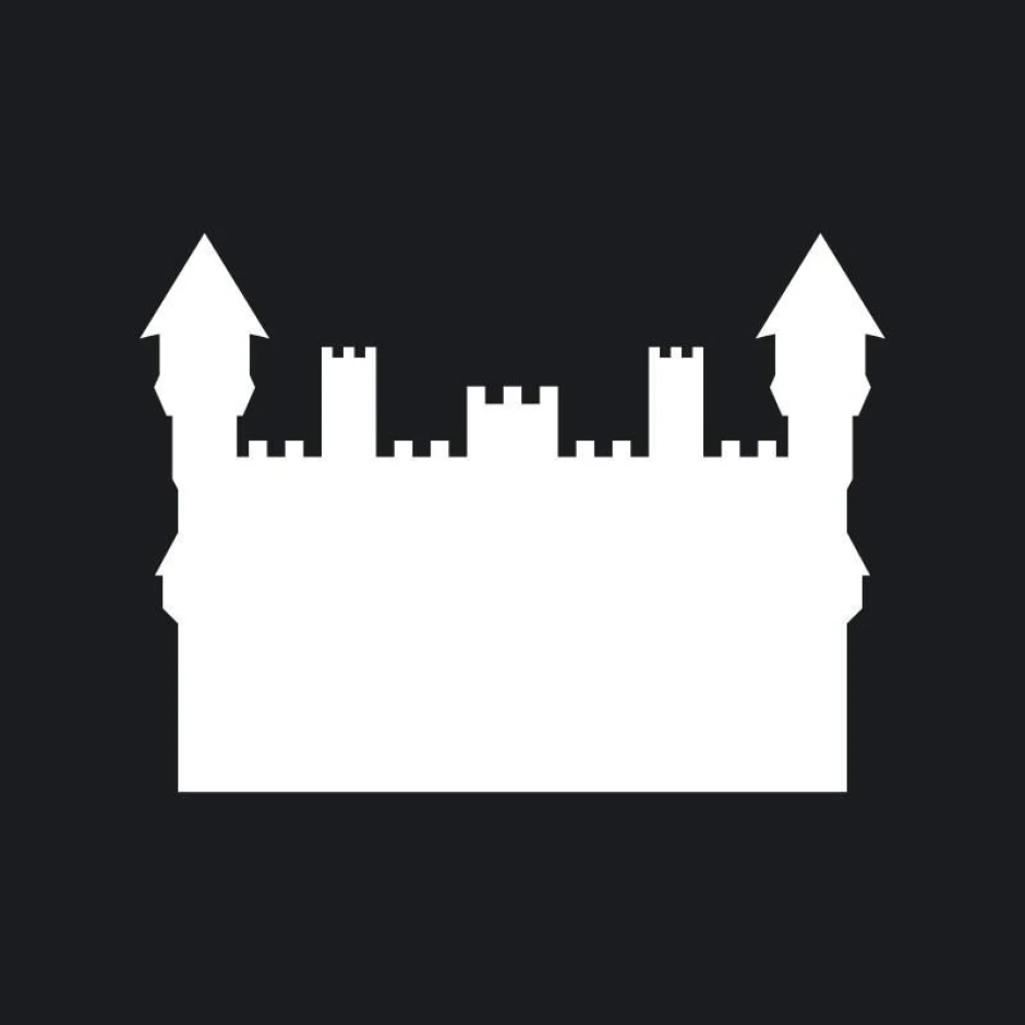 Dry-erase board castle 200 - Graphic design featuring a castle shape with towers and walls in white on a black background.