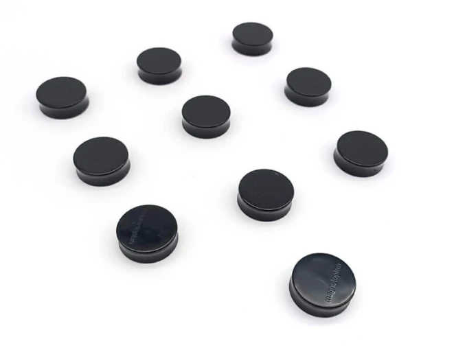 Round, smooth magnets 34x12.5mm in various colors, set of 10, displayed on a white background.