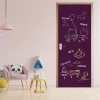 Custom chalkboard door sticker - Ideal for a child\'s room with purple walls and light furniture.