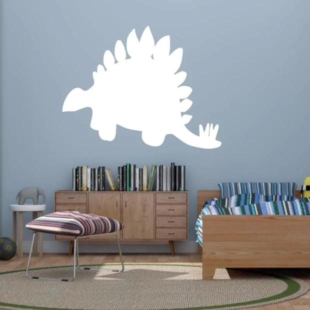Dinosaur dry-erase board 190 - Decor for a child\'s room with light-colored walls and natural-toned furniture.