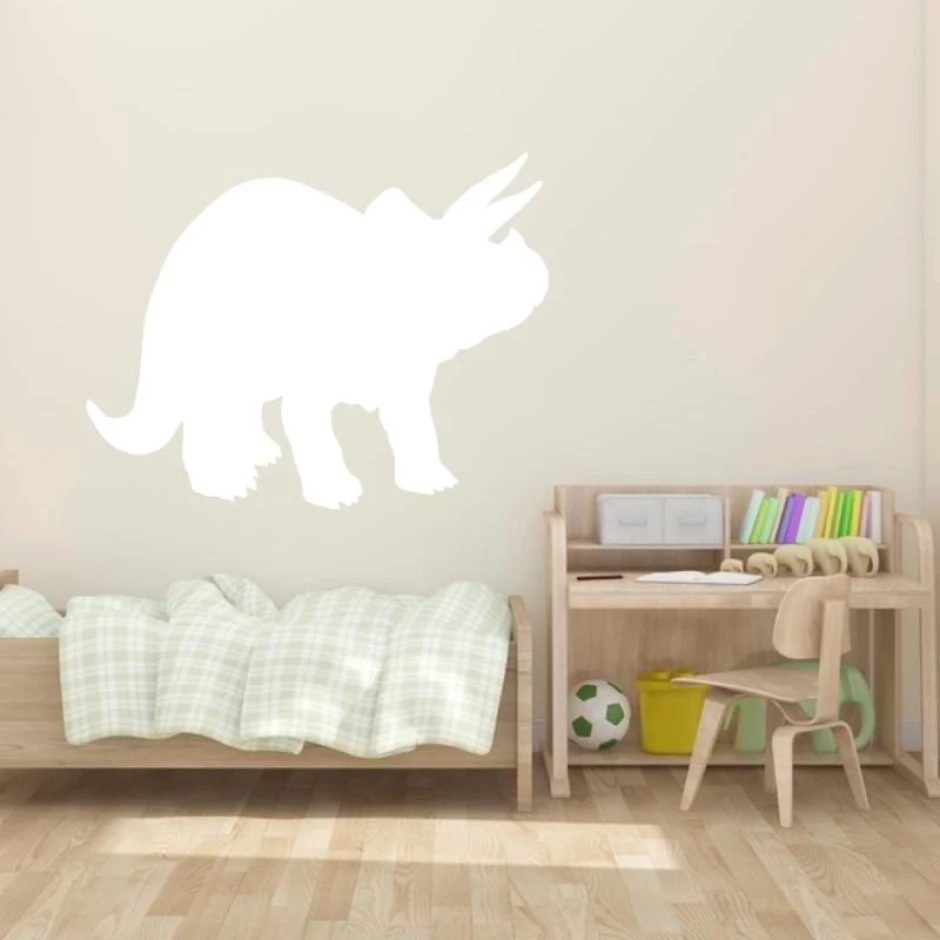 Dinosaur dry-erase board 191 - Decorated in a child\'s room with light walls, wooden furniture, and a rug.