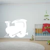 Train-shaped whiteboard 208 - Decor in a child\'s room with light-colored walls, a crib, and toys nearby.
