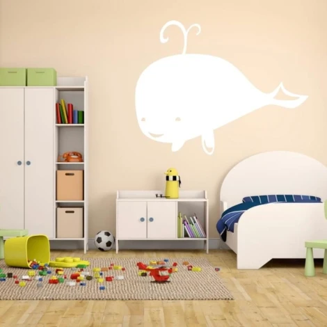 Whale dry-erase board 187 - Decorated in a children\'s room with light-colored walls and white furniture.