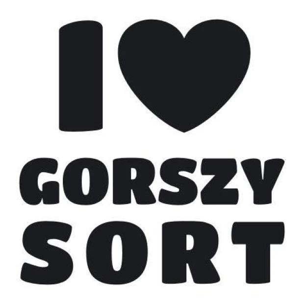 Sticker I love inferior sort 1948 - Graphic design. Large black letters on a white background.
