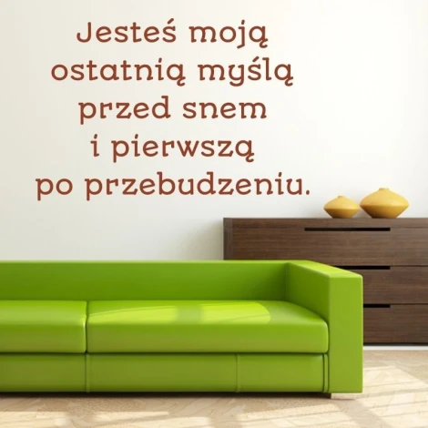 Sticker "You are my thought" 1955 - Living room setup with light walls, green sofa, and dark furniture.