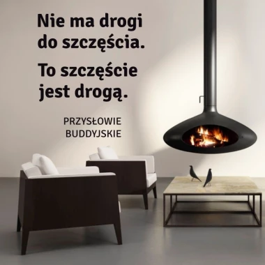 Sticker "No road to happiness 1963" - Living room arrangement with light walls and modern muted furniture.