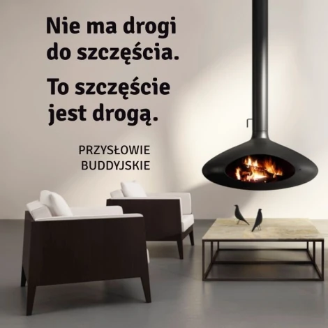 Sticker "No road to happiness 1963" - Living room arrangement with light walls and modern muted furniture.