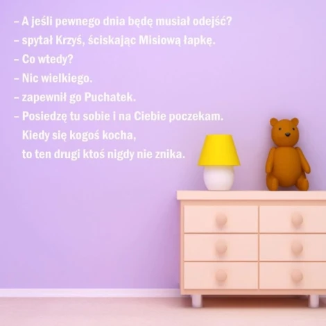 Winnie the Pooh sticker 1966 - Decor in a child\'s room. Light-colored wall, furniture in natural wood tones.