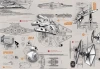 Star Wars Blueprints Wallpaper 8-493 - Graphic design featuring schematics of spaceships and characters.