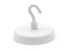 Round hook magnet in various sizes with a white surface and protruding hook.