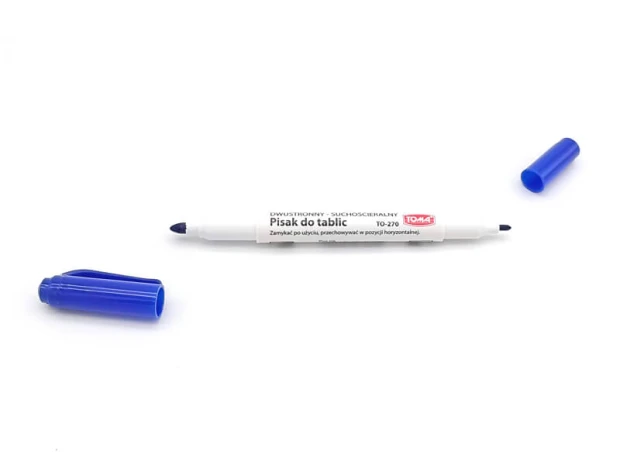 Double-sided dry-erase marker in various colors, Toma TO-270 - graphic design. Features a blue cap and different tips.