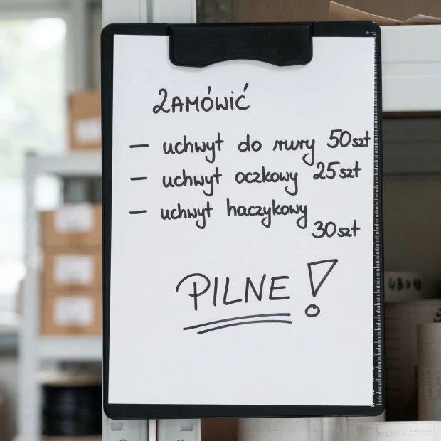 Magnetic A4 writing pad with handle, ideal for office setup. Light-colored walls and document shelves in the background.