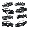 Car sticker set 1885 - Graphic design featuring various black cars on a white background.