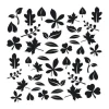 Decorative leaf stickers 1895 - Graphic design. Various shapes of leaves and branches in black on a white background.