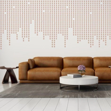 Star stickers, 5-pointed, set of 1989 - Living room decor with light-colored walls and brown furniture.