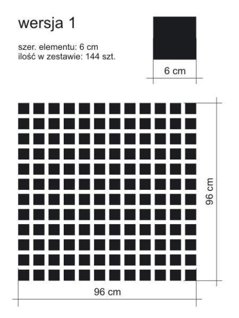 Square stickers set 1995 - Graphic design. Black squares measuring 6 cm arranged in a regular pattern on a white background.