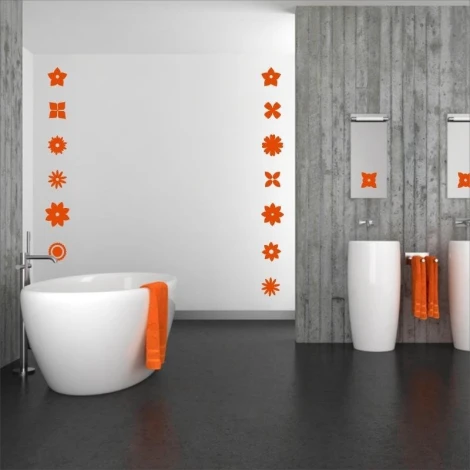 Flower stickers set 1889 - Bathroom arrangement with gray-beige walls and modern white furniture.