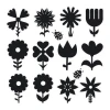 Flower stickers set 1891 - Graphic design featuring black illustrations of various flowers and ladybugs.