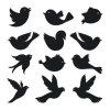 Bird stickers set 1894 - Graphic design. Black bird silhouettes in various poses on a white background.