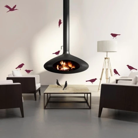 Bird stickers set 1896 - Living room decor with light walls and modern dark furniture.