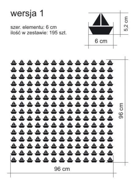 1977 Boat Stickers Set - Graphic design featuring small black boats in a regular pattern on a white background.