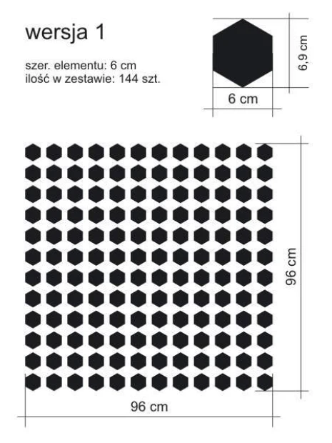 Hexagon stickers set 1985 - Graphic design. Black hexagons arranged in a regular pattern on a white background.