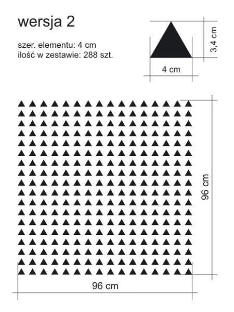 Triangle stickers set 1992 - Graphic design. Black triangles measuring 4 cm, arranged in a regular pattern.