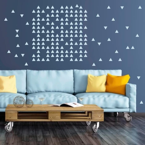 Triangle stickers set 1992 - Living room arrangement. Dark walls with light-colored furniture.