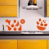Vegetable and fruit stickers set 1892 - Kitchen decor with yellow cabinets, white walls, modern style.