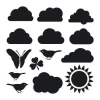 Clouds and sun stickers set 1886 - Graphic design featuring clouds, sun, birds, butterfly, and clover.