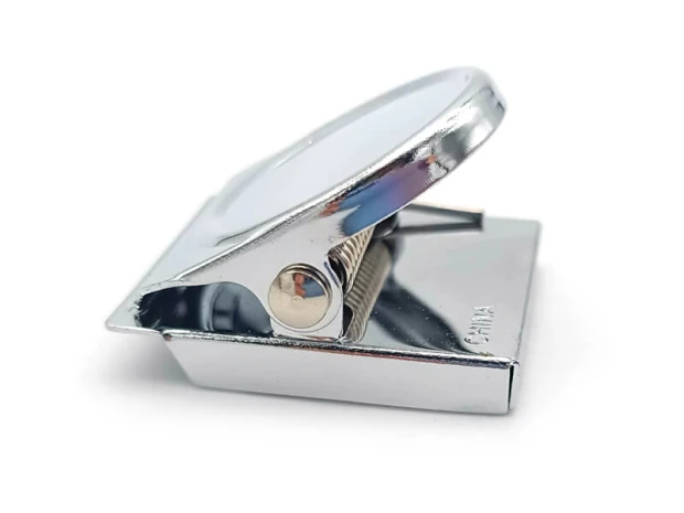 Metal magnetic clip - Graphic design. Rectangular base clip with a round top element.