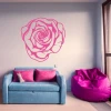 Rose flower sticker 2043 - Living room decor with light walls, blue sofa, and pink cushions.