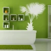 Palm sticker 2042 - Bathroom decor. Green walls, white bathtub, and shelves with decorations.