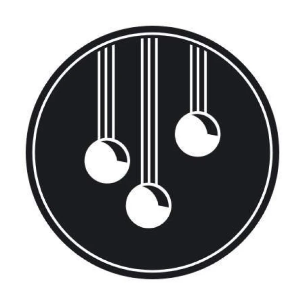 Decorative sticker abstract 2017 - Graphic design with three circular elements hanging from vertical lines in a circle.