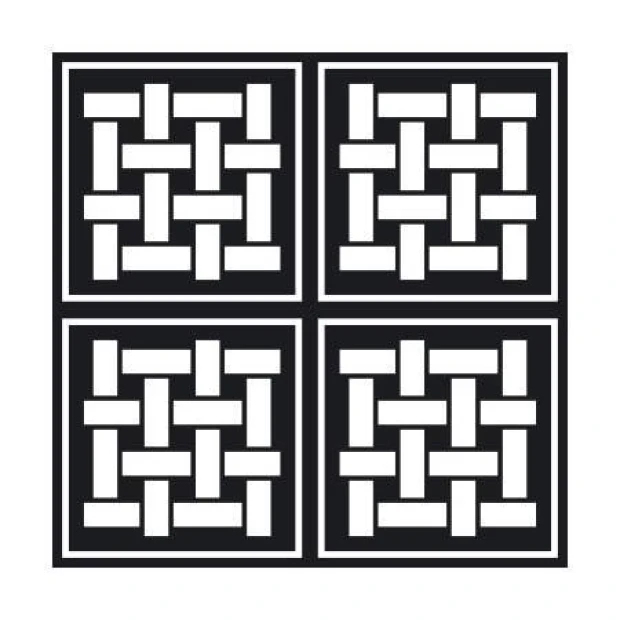 Decorative sticker abstract 2019 - Graphic design. Four squares with white interwoven lines on a black background.