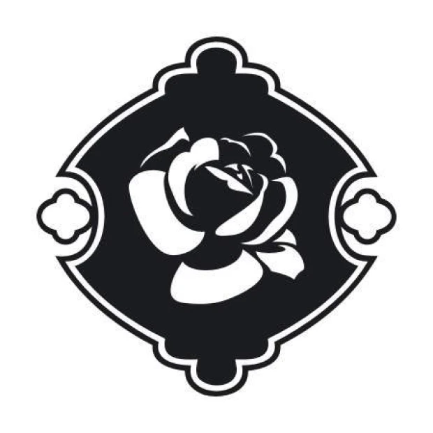 Decorative sticker abstract 2021 - Graphic design. Black rose at the center on a white background.