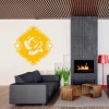 Abstract decorative sticker 2021 - Living room arrangement with light walls, modern furniture, and a fireplace.