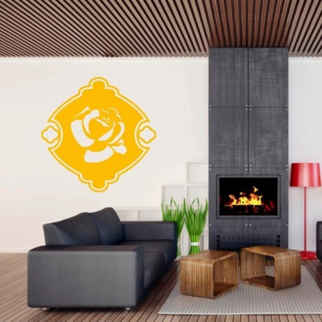 Abstract decorative sticker 2021 - Living room arrangement with light walls, modern furniture, and a fireplace.