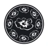 Abstract decorative sticker 2022 - Graphic design. Round motif with white flowers on a black background.