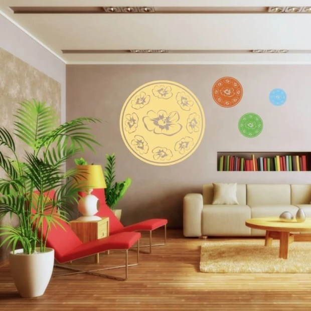 Abstract decorative sticker 2022 - Living room setup with beige walls and light-colored furniture.